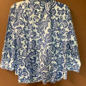 Talbots blue paisley button-up blouse xl